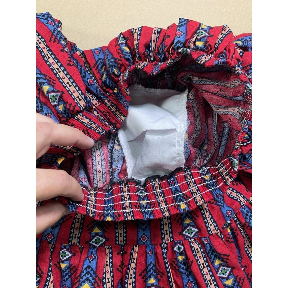 Vintage 80s Square Up Fashions Dancing Skirt Native Southwestern Size L Cotton - Picture 4 of 9